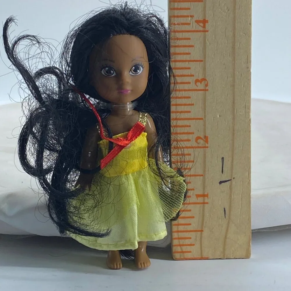 Little Girl Doll Toy Brown Black Yellow Dress Bow Long‎ Curly Hair 4